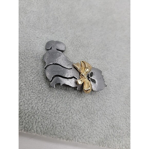 Ultra Craft Matte Silverstone Cat with Bow Pin Brooch Vintage Kitty Jewelry 2" - Picture 8 of 14